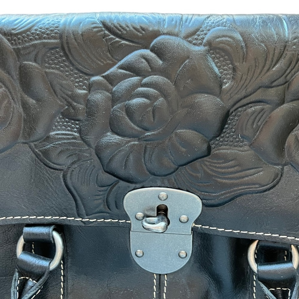 PATRICIA NASH Vienna Black Embossed Rose Tooled Turnlock Satchel Handbag - Picture 4 of 15
